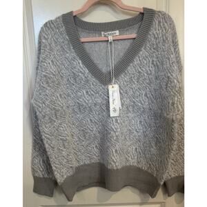 Workshop Republic Medium Grey Animal Print Y2K style Soft V-neck Sweater NWT